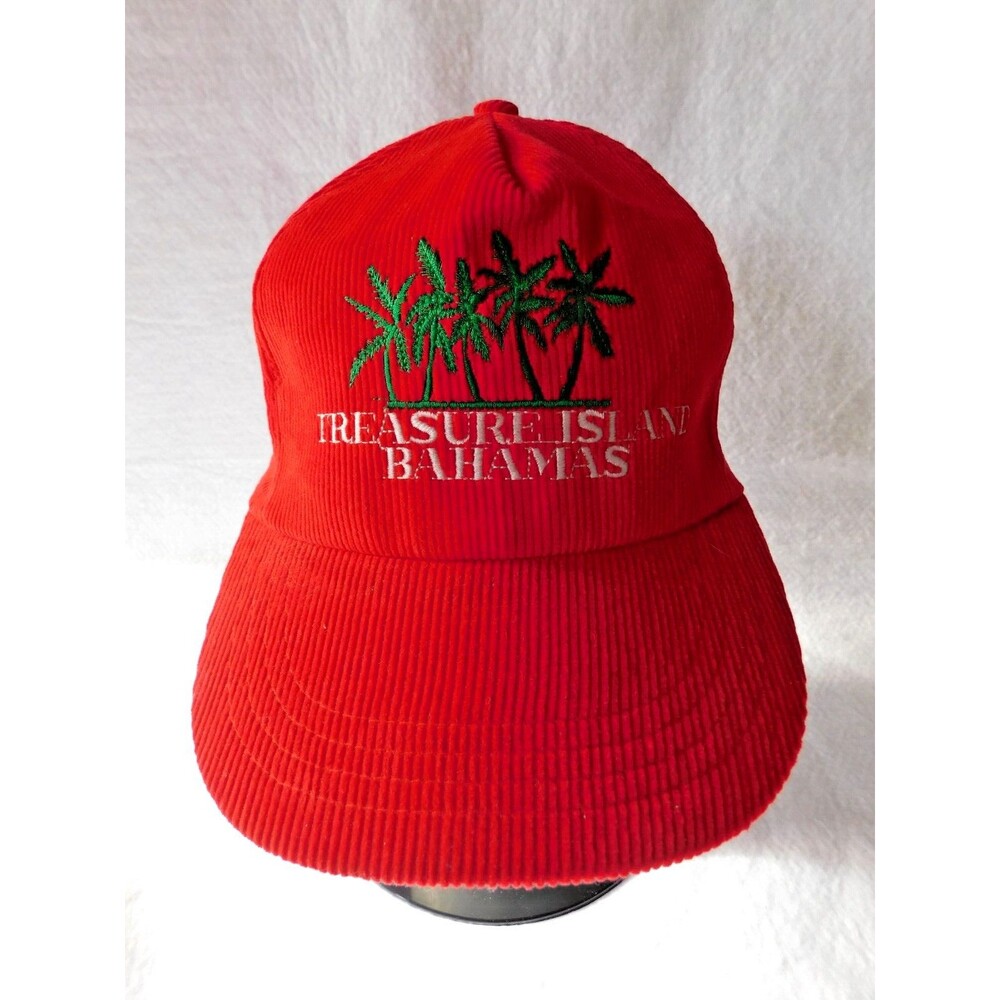 Bahamas Treasure Island Corduroy Palm Trees Red Snapback Baseball Cap Hat 80s